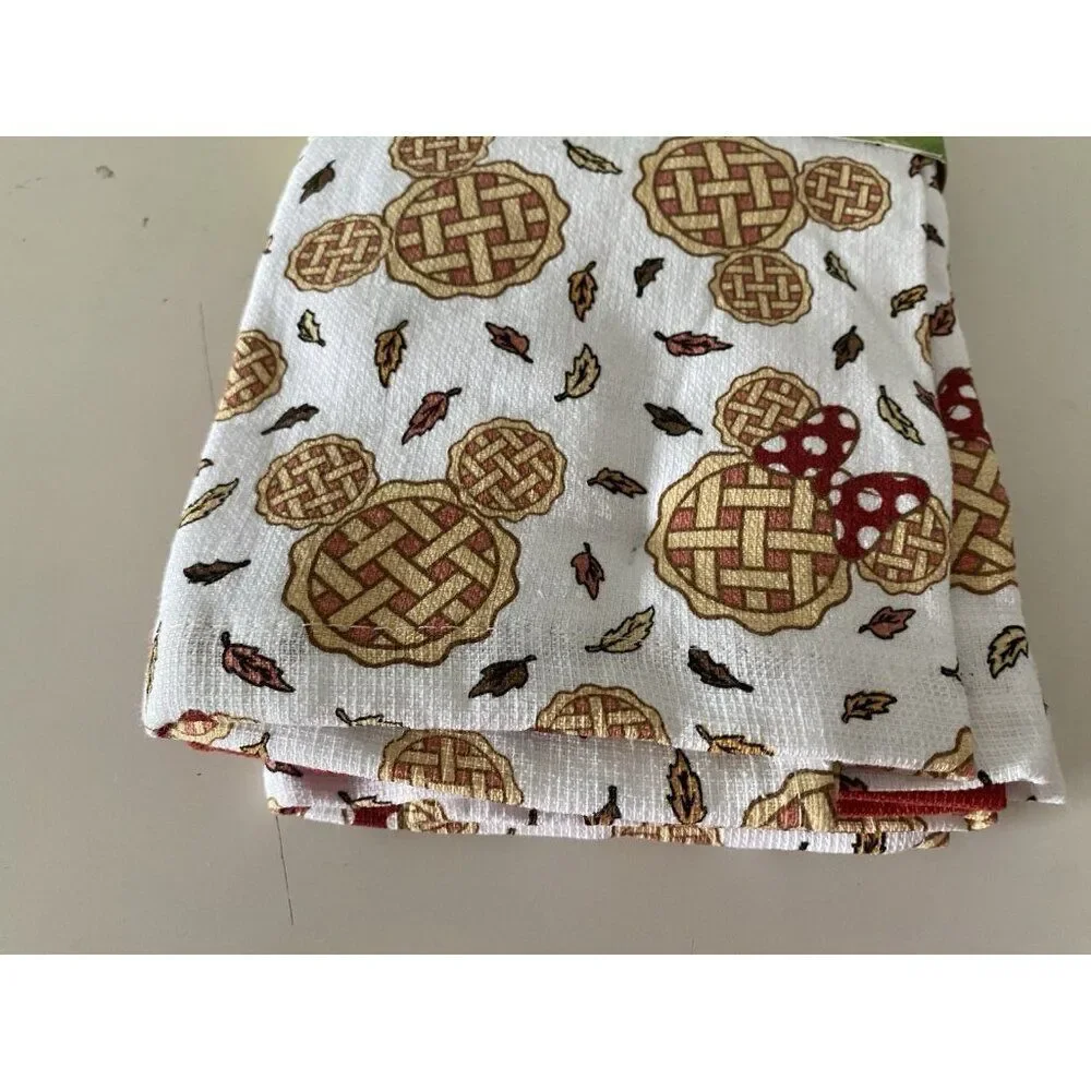 3 Pack Disney Mickey Minnie Mouse Autumn Fall Pie Leaves Kitchen Towels 16 X 26”